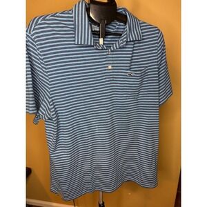 Vineyard Vines Mens Edgartown Polo Shirt Blue Striped Pima Cotton Large L